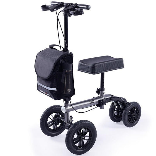 Equipmed Knee Scooter Walker with 10 Inch Tyres & Dual Brakes - Titanium Colour