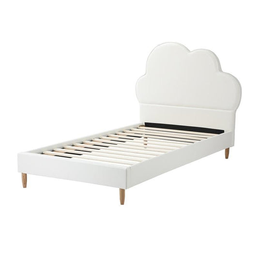 Oikiture Cloud Kids Bed Frame - Single Size Faux Leather White - Auzzistore