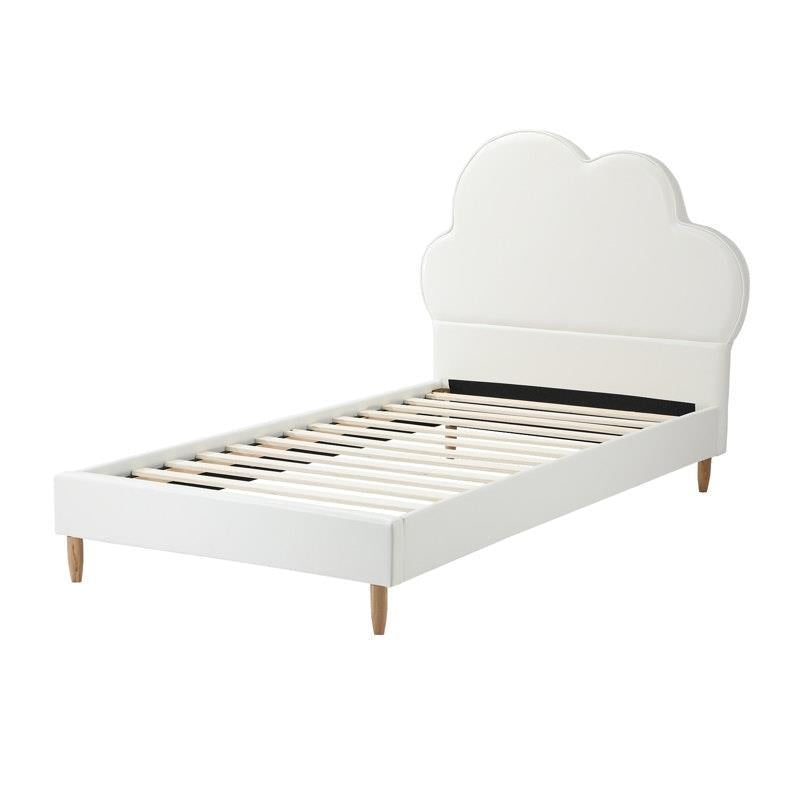 Oikiture Cloud Kids Bed Frame - Single Size Faux Leather White