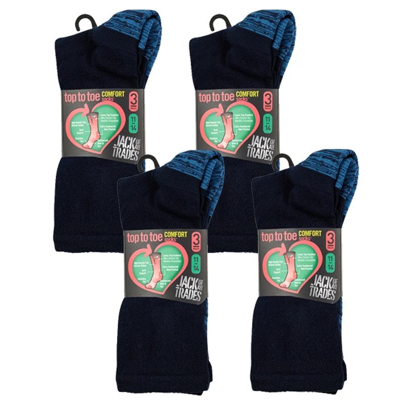 Jack of All Trades Men's Top to Toe Comfort Socks - Navy (12 Pairs, Size 11-14)-Auzzi Store