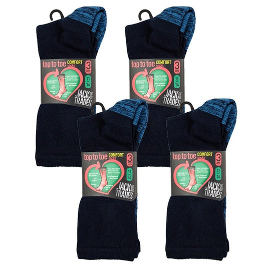 Jack of All Trades Men's Top to Toe Comfort Socks - Navy (12 Pairs, Size 11-14)-Auzzi Store