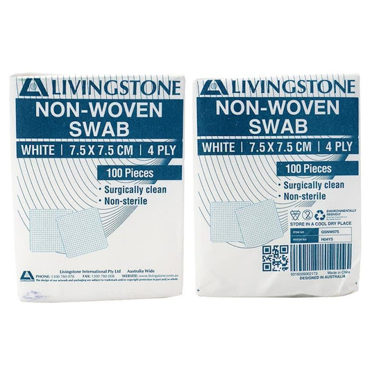 Livingstone Non-Woven Swabs 4 Ply 7.5x7.5cm - 100 Pieces/Box