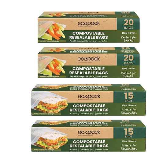 Ecopack Compostable Resealable Snack & Sandwich Bags - Bundle of 4 Boxes/70 Bags-Auzzi Store