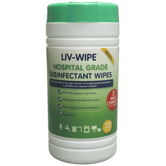 Liv-Wipe Hospital Grade Disinfectant Wipes - 100 Wipes per Tub