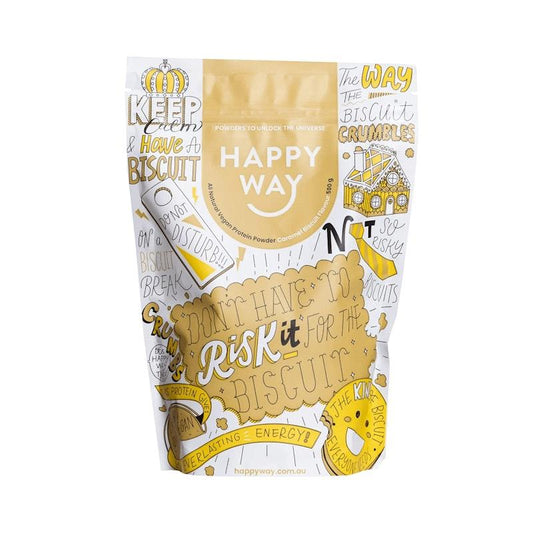 Happy Way Caramel Biscuit Vegan Protein Powder 500g - Plant-Based Muscle Strength Booster