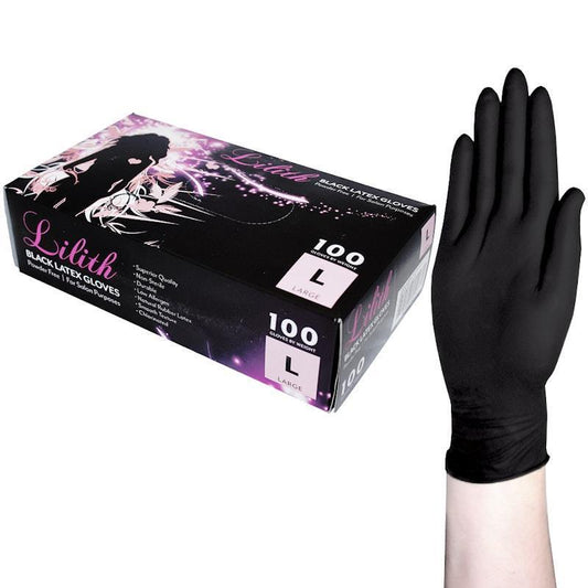 Lilith Salon Powder-Free Black Latex Gloves - Large (100 Pieces/Box)-Auzzi Store