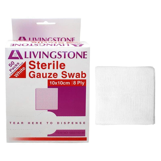 Livingstone Sterile Cotton Gauze Swabs - 150 Pieces, 8 Ply, 10x10cm-Auzzi Store