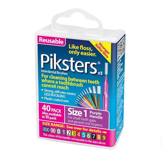 Piksters® Interdental Brushes Purple Size 1 - 40 Pack for Optimal Dental Care