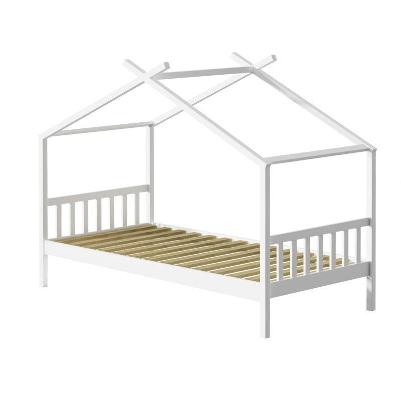 Oikiture Kids Bed Frame - Wooden Base Single Timber House Beds (White)