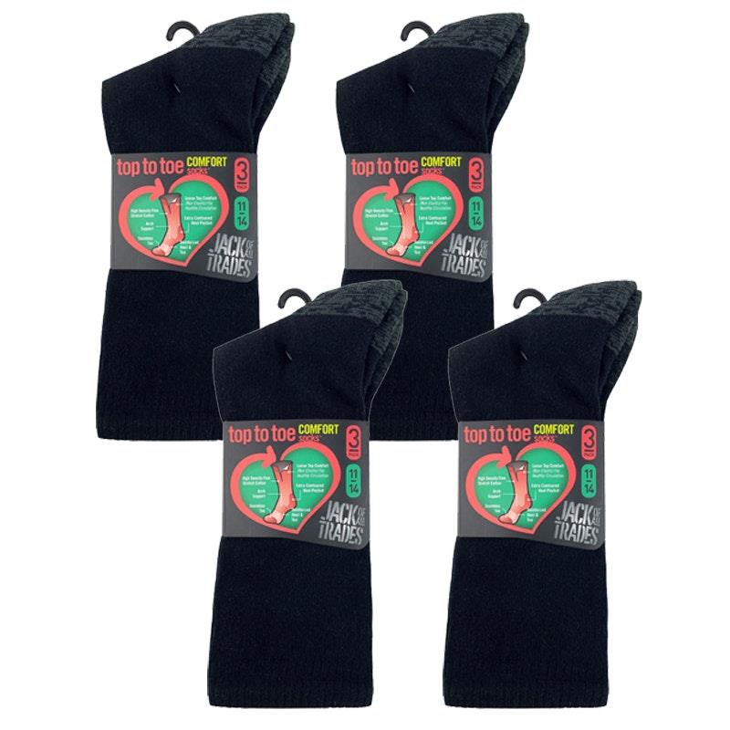 Jack of All Trades 12 Pairs of Men's Top to Toe Comfort Socks - Black Size 11-14-Auzzi Store
