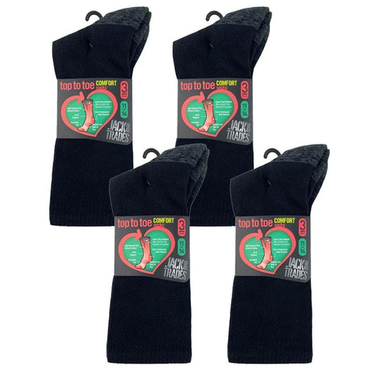 Jack of All Trades 12 Pairs of Men's Top to Toe Comfort Socks - Black Size 11-14-Auzzi Store
