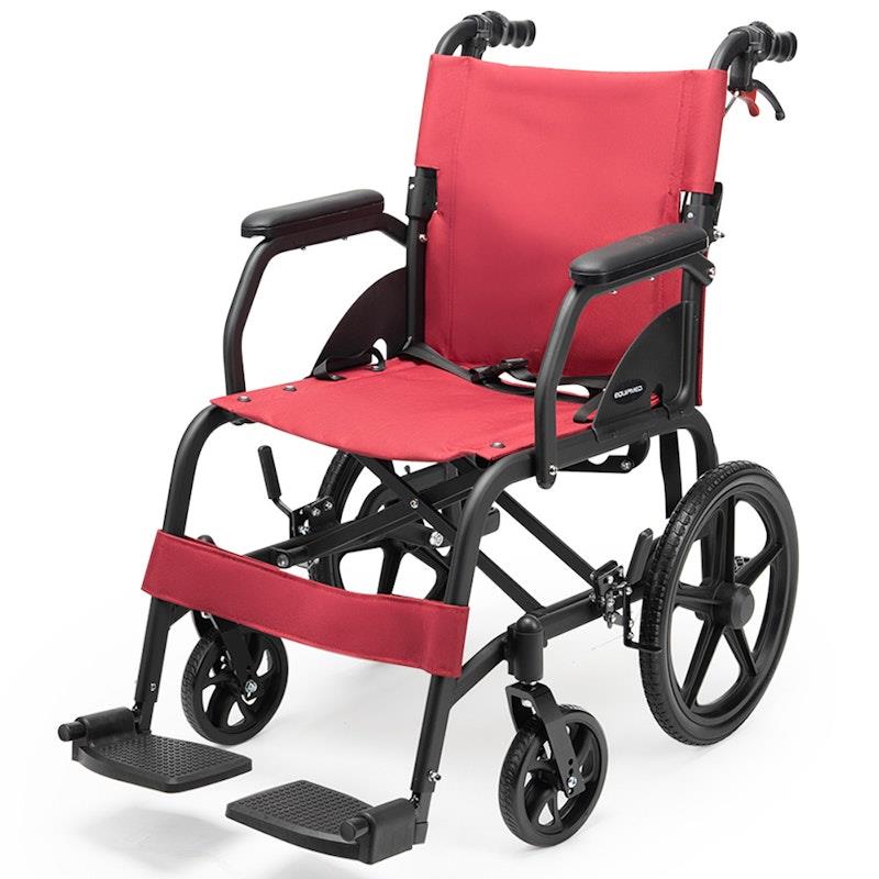 Equipmed Folding Transit Wheelchair Lightweight Red - Your Reliable Travel Partner