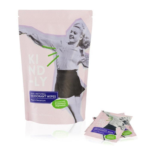 KIND-LY 100% Natural Deodorant Wipes - Rose & Geranium (20 Wipes)