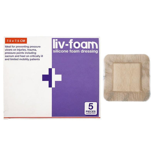 Livingstone Liv-Foam Silicone Foam Dressing - Self-Adherent 7.5 x 7.5cm (5 Pieces/Box)-Auzzi Store