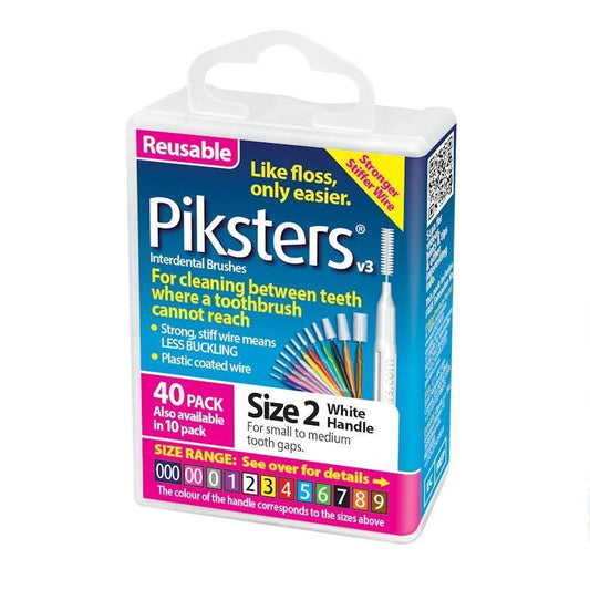 Piksters® Interdental Brushes White Size 2 - 40 Pack for Effective Oral Hygiene