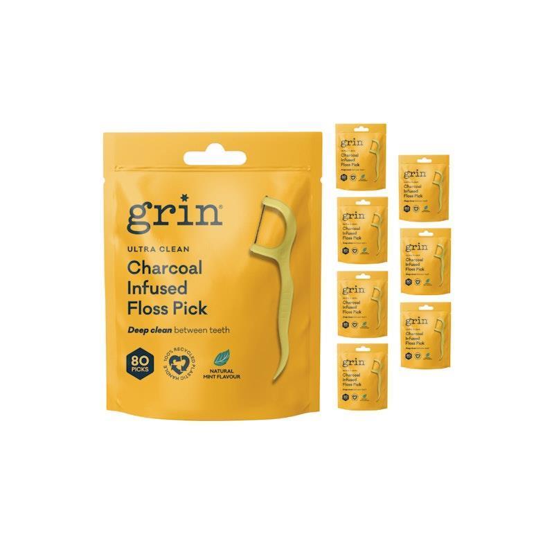 Grin Ultra Clean Adults Floss Picks 80-Pack Bag x8 Bundle