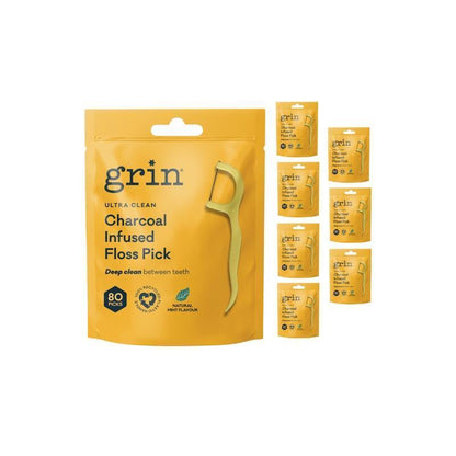 Grin Ultra Clean Adults Floss Picks 80-Pack Bag x8 Bundle