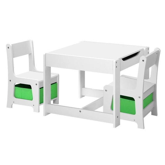 Oikiture Kids Table and Chair Set with Storage Box - Green & White - Auzzistore