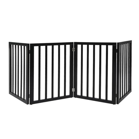 PaWz 4 Panels Wooden Pet Gate - Dog Fence Safety Barrier - Black - Auzzistore