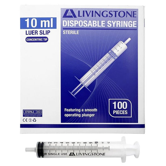 Livingstone Sterile Luer Slip Tip Syringe - 10ml, 100 Pieces/Box