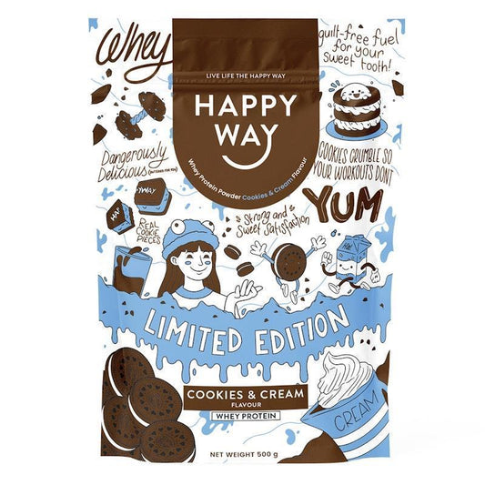 Happy Way Cookies & Cream Whey Protein Powder 500g-Auzzi Store