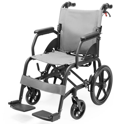 Equipmed Folding Transit Wheelchair Lightweight Grey - Smart Travel Companion