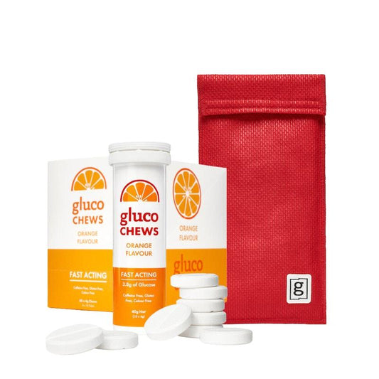 Glucology 2 Pen Cooling Pouch + 6 Fast Acting Glucochews - Orange