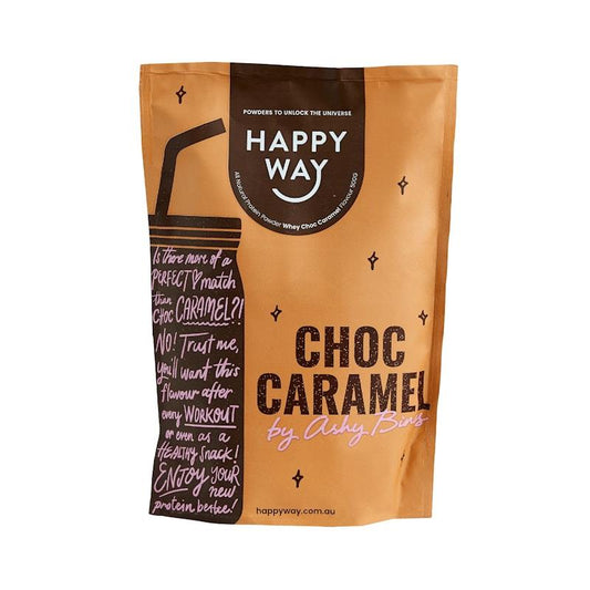 Happy Way Ashy Bines Choc Caramel Whey Protein Powder 500g - Natural Muscle Strength Enhancer