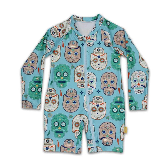Tyoub Long Sleeve All-In-One Sunsuit for Kids - Skulls Amigo (1 Year)