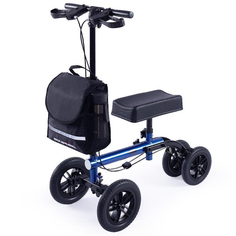 Equipmed Knee Scooter Walker with 10 Inch Tyres & Dual Brakes - Blue