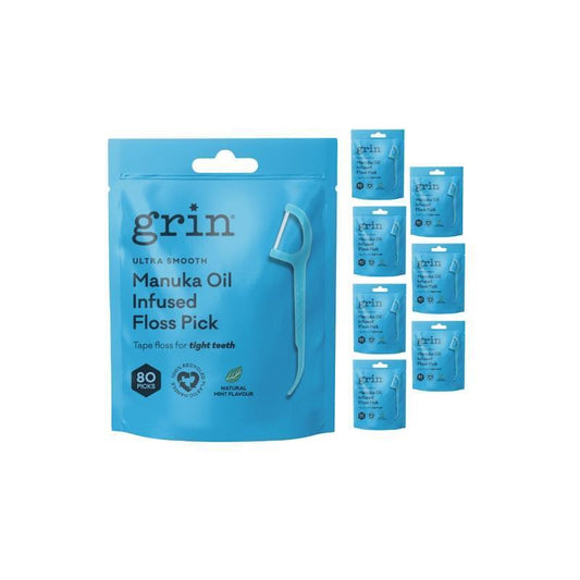 Grin Ultra Smooth Floss Picks 80-Pack Bag x8 Bundle