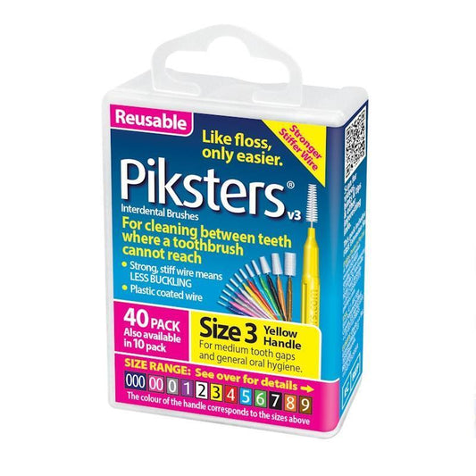 Piksters® Interdental Brushes Yellow Size 3 - 40 Pack for Comprehensive Dental Care