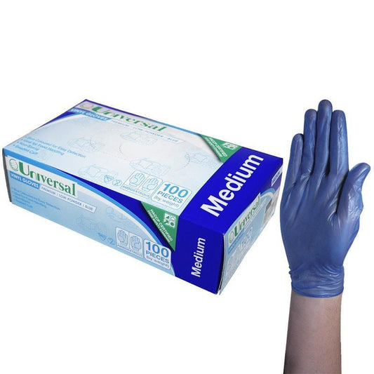 Universal Vinyl Gloves Low Powder Blue Medium - 100 Pieces-Auzzi Store
