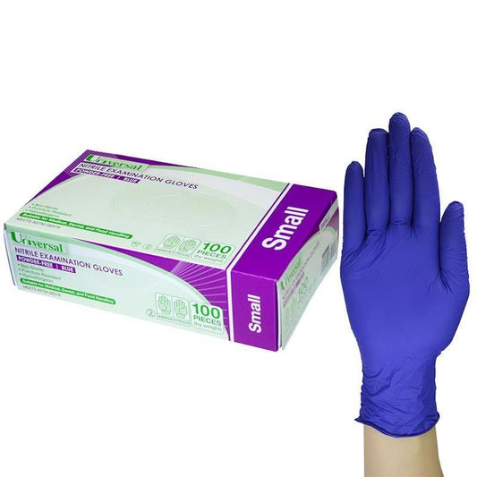 Universal Nitrile Examination Gloves - ASTM Powder Free - Small - 100 Pieces/Box