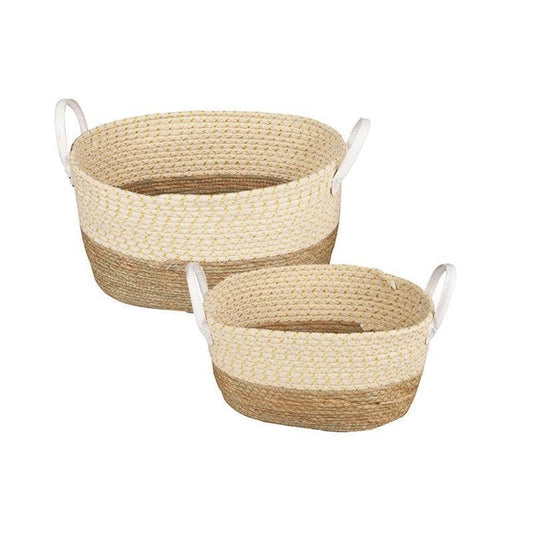 Living Today 2 Piece Cotton Rope Stripe Carry Handles Storage Baskets Set - Stylish Organization-Auzzi Store