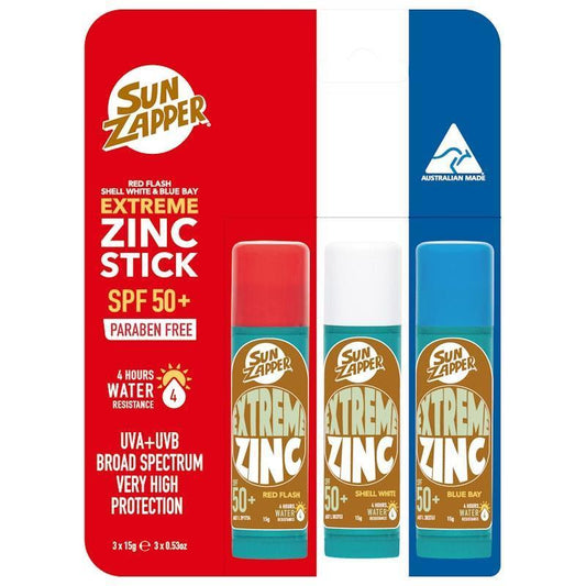 SUN ZAPPER Extreme Zinc Red/White/Blue SPF 50+ Stick 3 Pack - Ultimate Sun Protection - Auzzistore