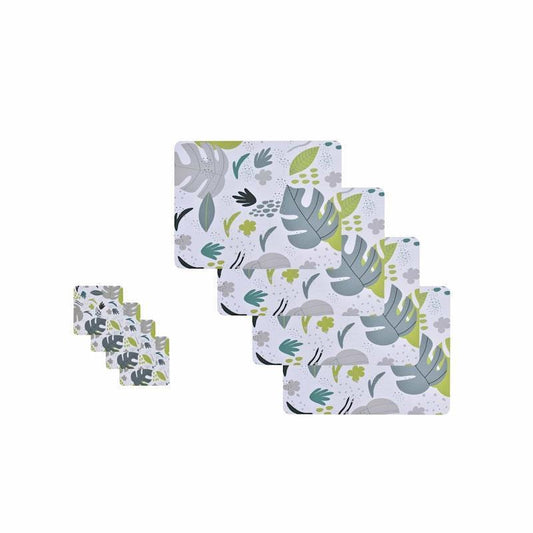 Clevinger 8-Piece MDF Placemats and Coasters - Monstera Design