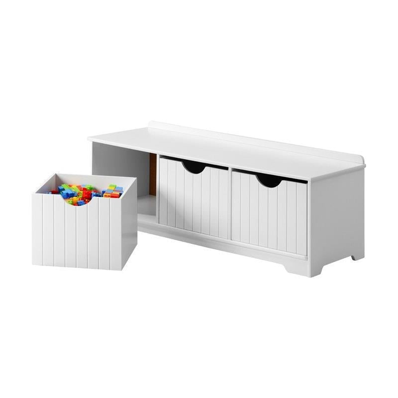 Oikiture Kids Toy Box Chest - Storage Organizer & Seating Bench (White)