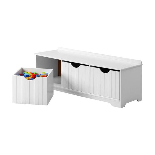 Oikiture Kids Toy Box Chest - Storage Organizer & Seating Bench (White)