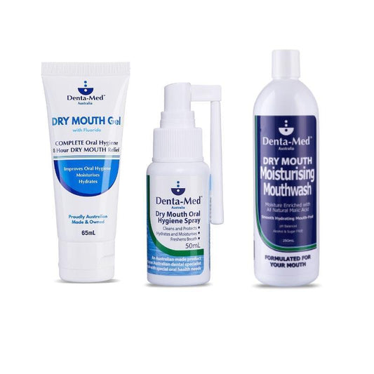 Denta-Med Dry Mouth Relief Bundle: Gel 65mL, Spray 50mL & Mouthwash 250mL