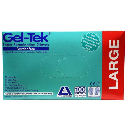 Geltek Powder-Free Latex Examination Gloves - Large Cream (100 Pieces/Box)
