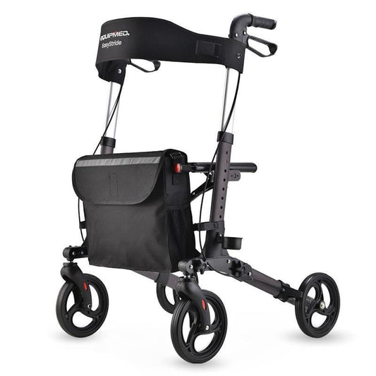 Equipmed Easy Stride Foldable Aluminium Walking Frame Rollator - Titanium Colour