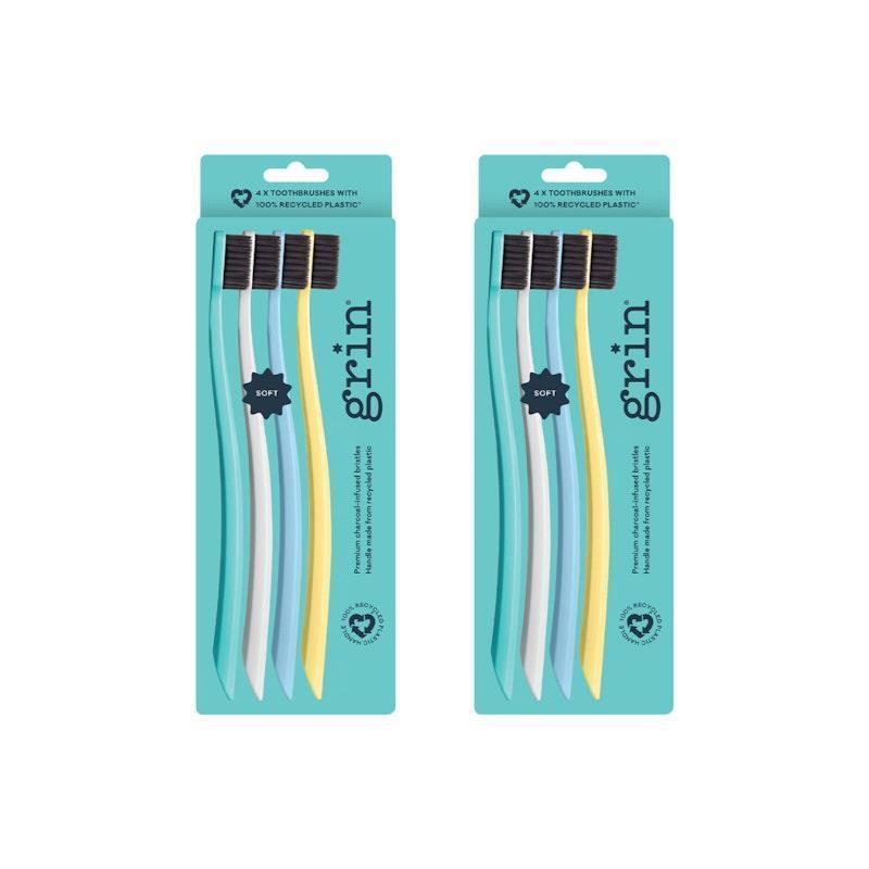 Grin 100% Recycled Toothbrush 4-Pack Summer Beach (Soft) Bundle
