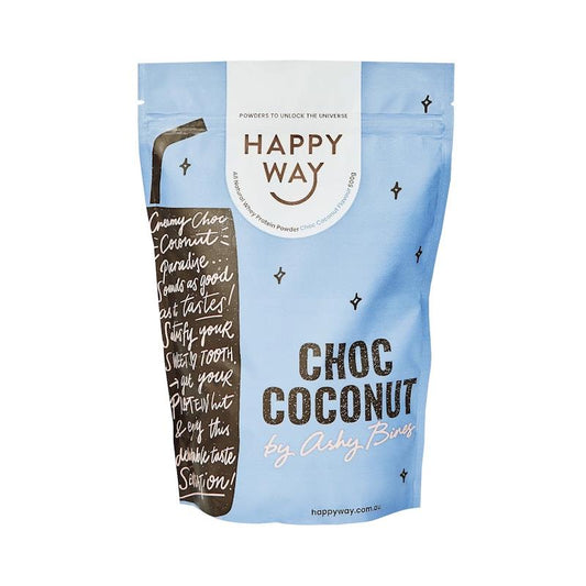 Happy Way Ashy Bines Choc Coconut Whey Protein Powder 500g - Tropical Muscle Strength Booster