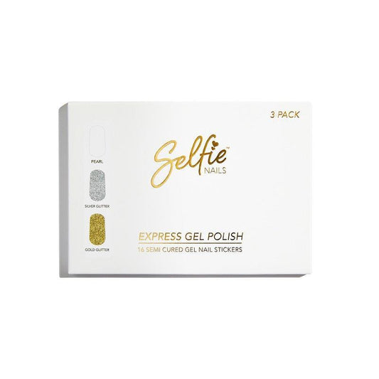 Selfie Nails Express Gel Polish Mixed Pack - Pearl, Silver Glitter, Gold Glitter-Auzzi Store