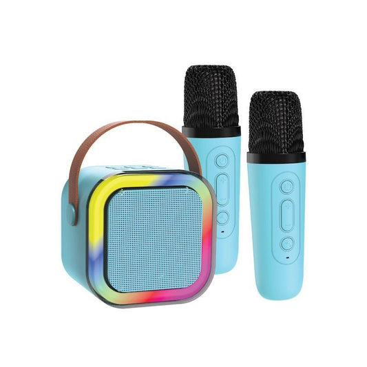 Laser Mini Karaoke Speaker with 2 Wireless Microphones - Blue-Auzzi Store