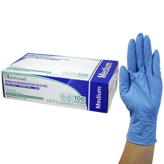 Universal Choice Nitrile Examination Gloves - Powder Free Medium, 100 Pieces/Box