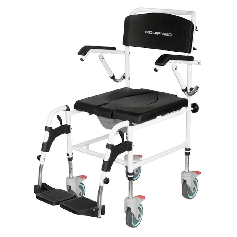 Equipmed Rolling Commode Shower Chair with Wheels - Black