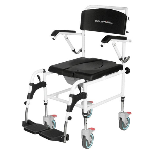 Equipmed Rolling Commode Shower Chair with Wheels - Black