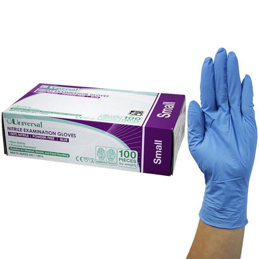 Universal Choice Nitrile Examination Gloves - Powder Free Small, 100 Pieces/Box
